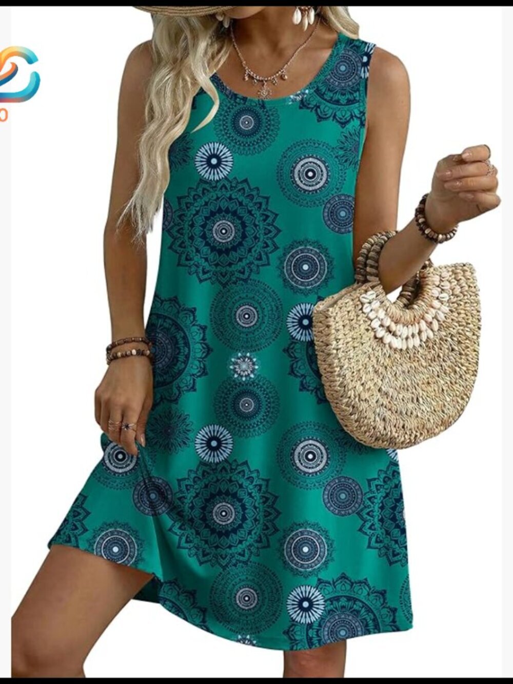 Sleeveless Floral T-Shirt Sundress with Pockets Loose Fit Casual Beach Dress